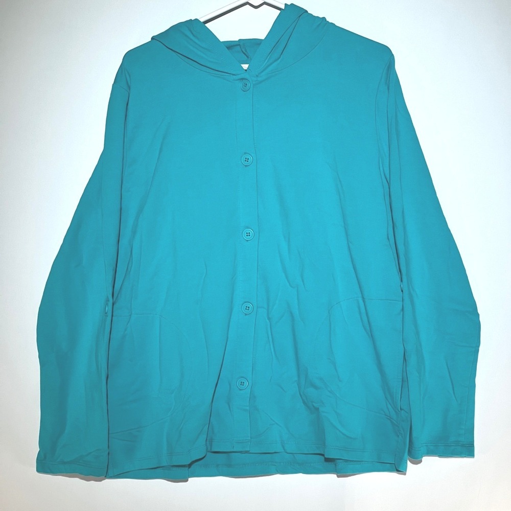 D & Co Beach Womens Turquoise Button Front Hooded Cardigan Jacket L A643843